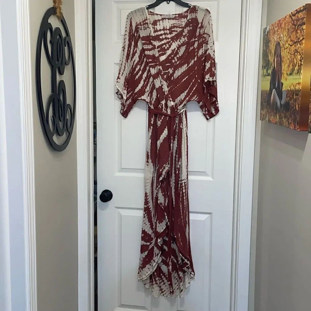 Young Fabulous & Broke Isla Rust & White Tie Dye Wrap Maxi Dress